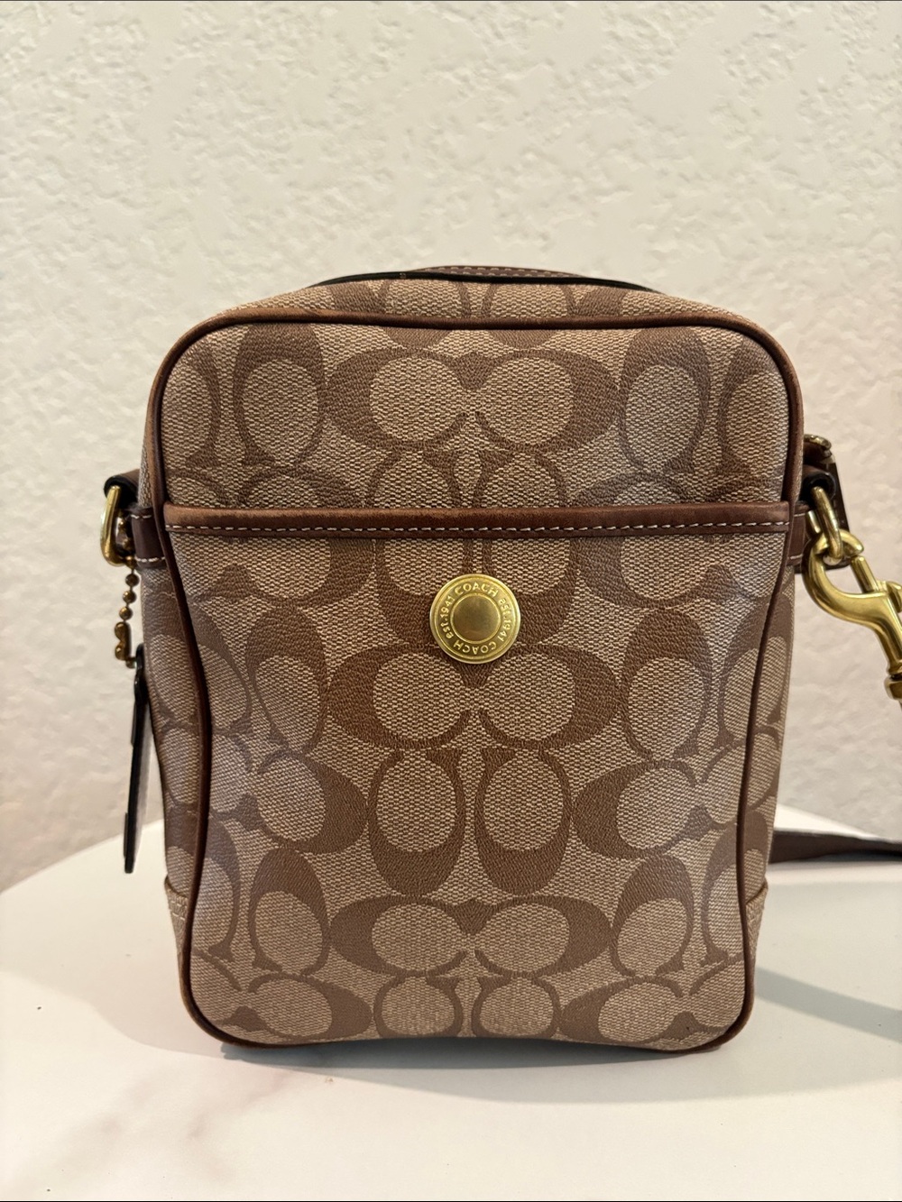 Coach Brown Signature Leather Messenger Crossbody with Stripes - Picture 6 of 14